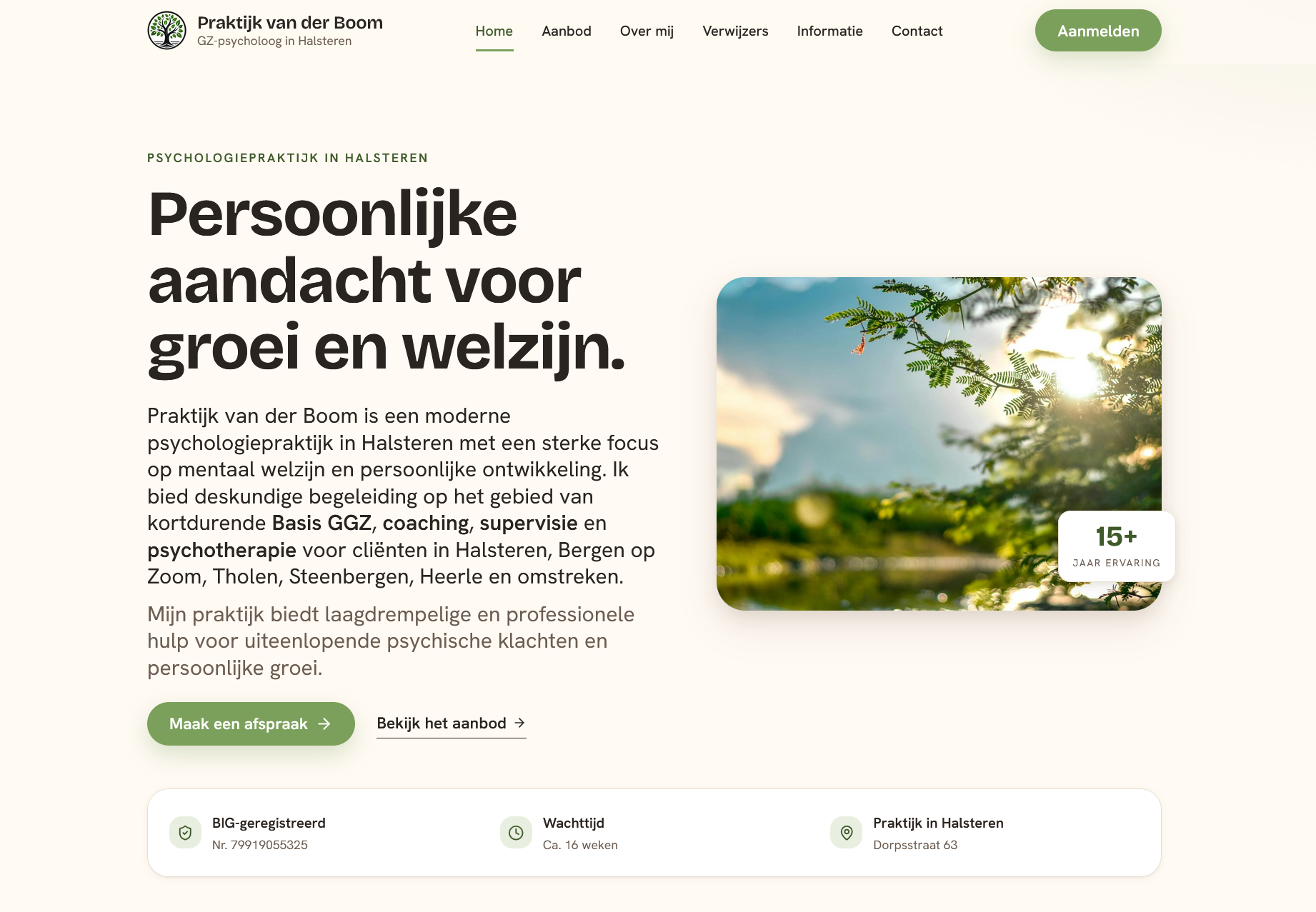 Schermafbeelding van de website voor Praktijk van der Boom